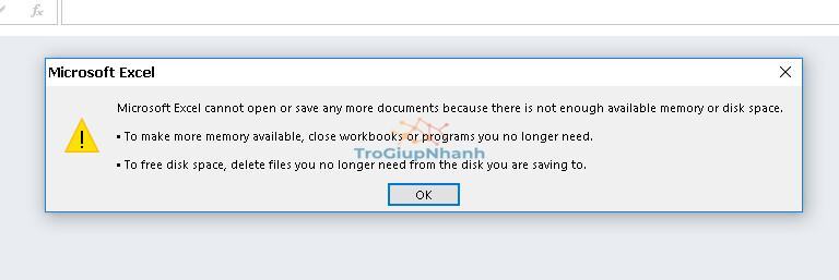 lỗi Microsoft Excel Cannot Open Or Save Any More Documents