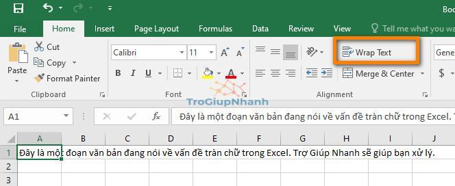 tràn chữ trong Excel