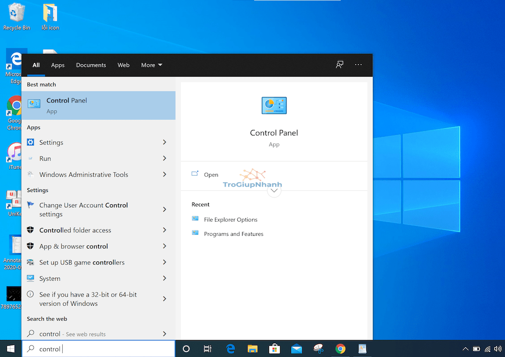 Mở Control Panel trên Windows 10