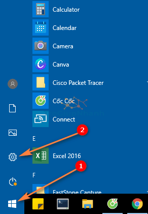 Mở settings Windows