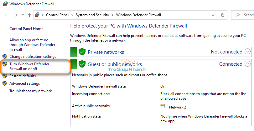 Tắt Firewall trên Windows 10