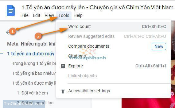 dem chu tren google docs