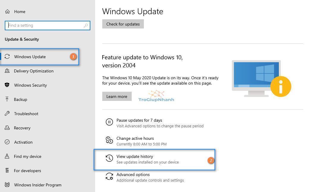 lịch sử update windows 10