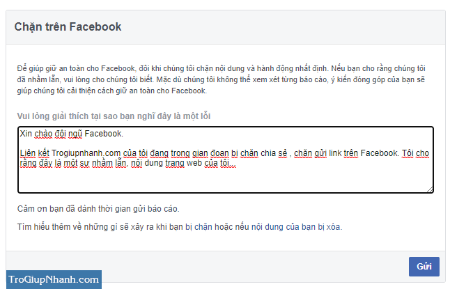 link bị chặn facebook