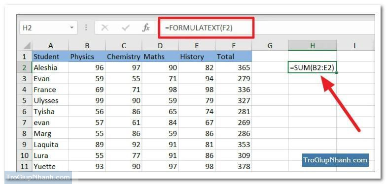 hiển thị công thức trong excel