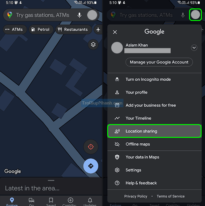 Mở Google Maps, nhấn vào Hồ sơ và chọn Chia sẻ vị trí