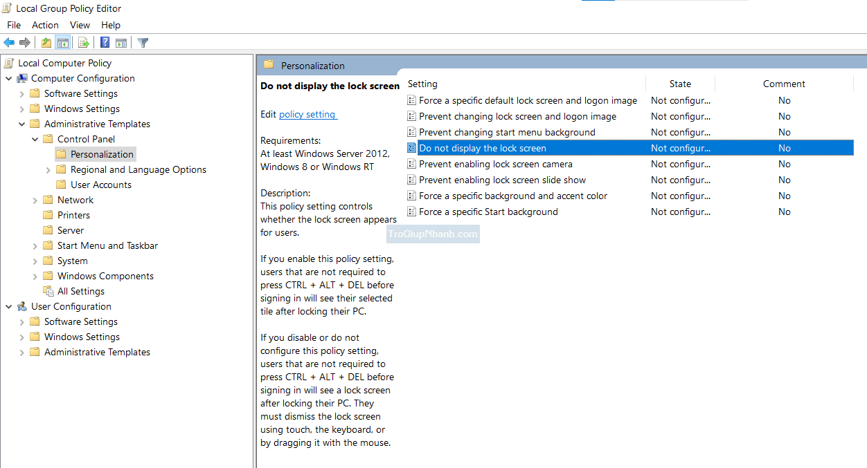 tắt màn hình khóa windows 10