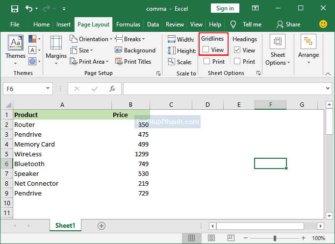 loai bo duong luoi excel