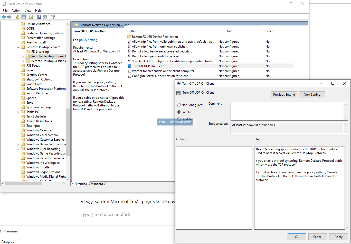 Lỗi remote desktop trên Windows 11 22H2