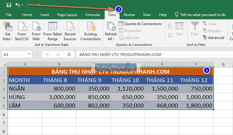 Chuyển bảng dữ liệu ngang sang dọc Excel