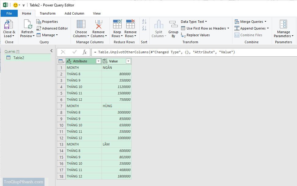 chuyen du lieu ngang sang doc excel