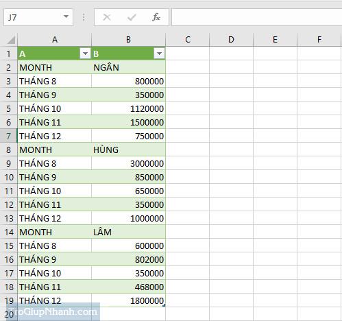 Chuyển dữ liệu ngang sang dọc trong Excel
