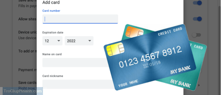 Xem thông tin thẻ tín dụng trên chrome