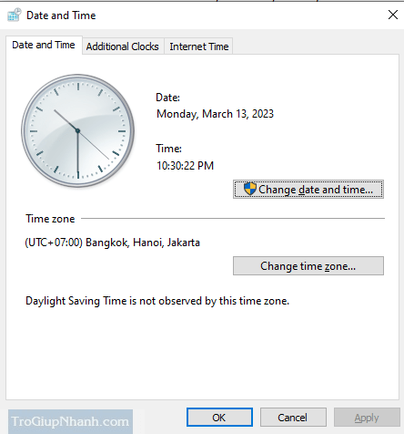 sửa giờ và múi giờ windows